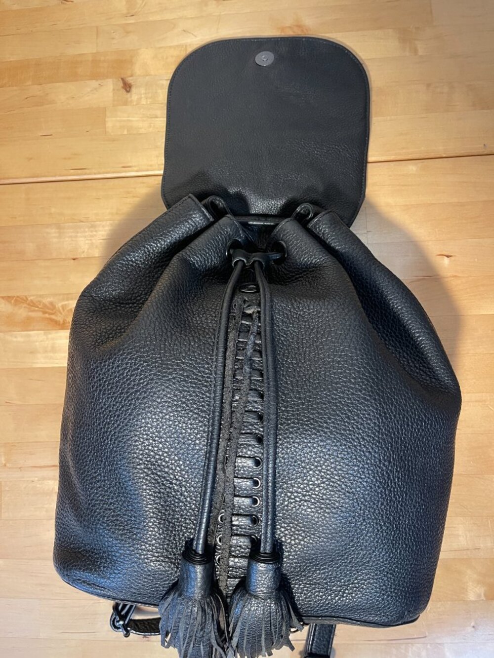 Rebecca Minkoff Moto Black Leather Backpack  Butter Soft Leather Tassel Detail - Picture 6 of 12